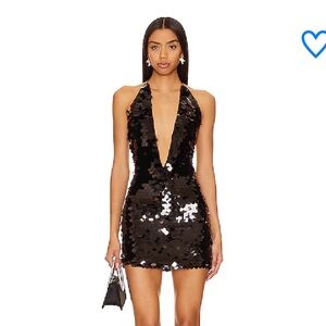 NWT superdown carminia mini dress black sequin plunge party Revolve XS